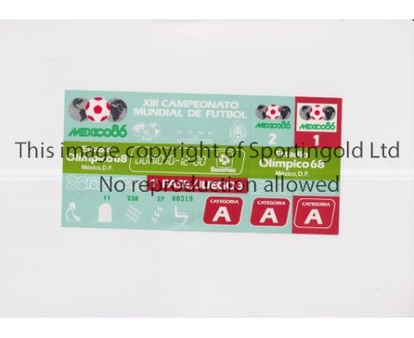 1986 WORLD CUP      Unused ticket for Argentina v Bulgaria 10/6/1986 at the Olympic 68 Stadium. Staple holes on the left     