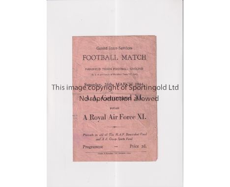 SERVICES FOOTBALL AT MANSFIELD TOWN F.C. 1944   Scarce 4 page programme, A.A.Command XI v RAF XI, 25/3/44 at Field Mill.  Wes