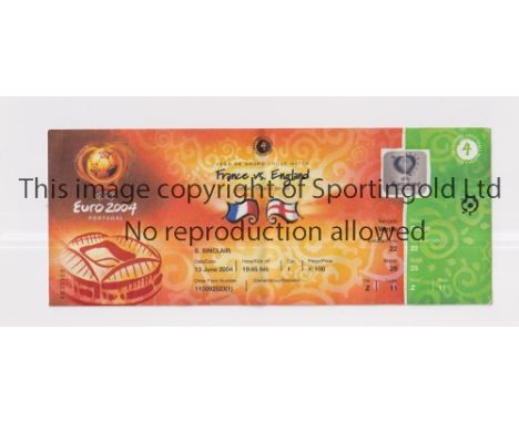 2004 EURO PORTUGAL     Ticket for England v France in Lisbon 13/6/2004, slightly creased.     Generally good
