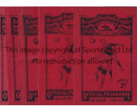 ARSENAL       Five home programmes for League matches v Middlesbrough 26/11/1932, horizontal crease, rusty staples, scores en