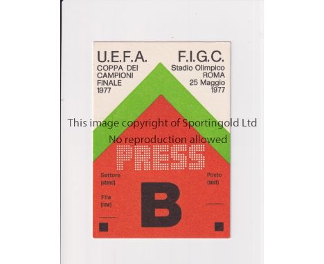 1977 EUROPEAN CUP FINAL / BORUSSIA MONCHENGLADBACH v LIVERPOOL     Played 25/5/1977 at Stadio Olimpico, Rome. Official ''PRES