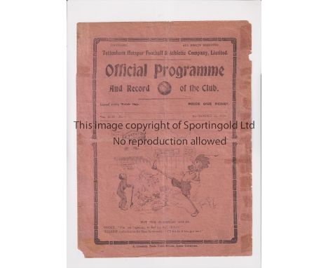 TOTTENHAM HOTSPUR     Programme for the home London Combination match v Brentford 11/9/1920, minor paper loss at the bottom o