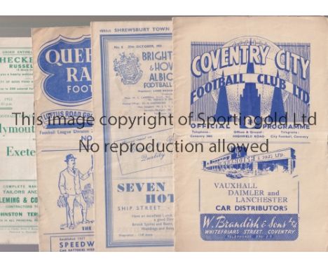 1950'S FOOTBALL PROGRAMMES     Ten programmes: Coventry City v Doncaster Rovers 28/10/50, Brighton v Shrewsbury Town 27/10/51