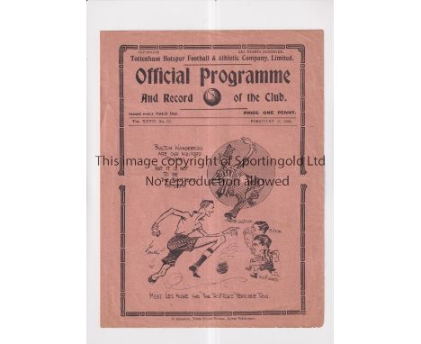TOTTENHAM HOTSPUR     Programme for the home FA Cup tie v Bolton Wanderers 16/2/35, slightly creased.        Generally good