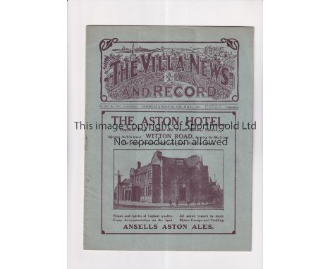 1925 ASTON VILLA 10 BURNLEY 0    Joint issue programme for the opening League match of the season on 29/8/1925 at Villa, whic