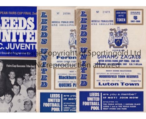 LEEDS UNITED    Five home programmes for European Semi-Finals and Finals: Dinamo Zagreb 6/9/1967 Fairs Cup Final, Dundee 15/5