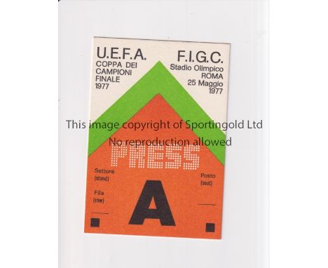 1977 EUROPEAN CUP FINAL / BORUSSIA MONCHENGLADBACH v LIVERPOOL     Played 25/5/1977 at Stadio Olimpico, Rome. Official ''PRES