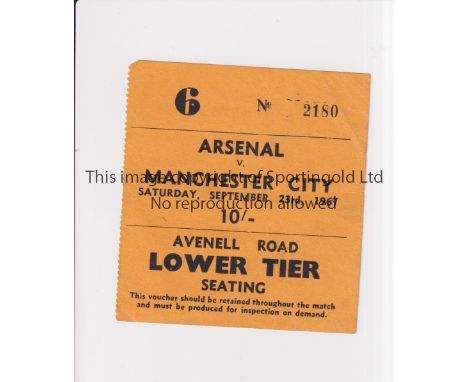 ARSENAL V MANCHESTER CITY 1967/8     Ticket for the League match at Arsenal 23/9/1967. City won the Championship in this seas