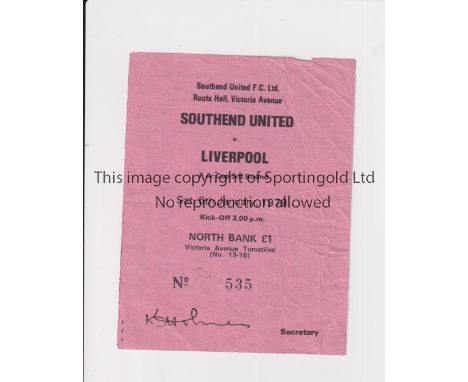 LIVERPOOL / TICKET     Ticket for the away FA Cup tie v Southend United 6/1/1979, slightly creased.     Generally good