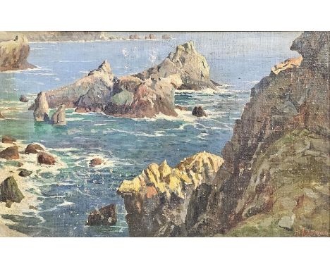 Oil on board, coastal seascape, signed H Ximona? in a giltwood frame. H.39 W.57cm. 