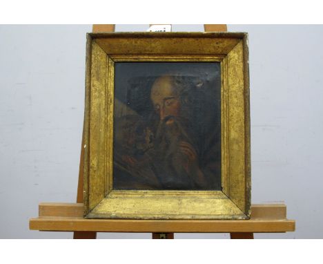 CONTINENTAL SCHOOL (XIX Century) Bearded Gentleman Holding a Skull, oil on canvas, unsigned, 24.5 x 20cm.