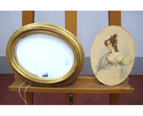 ATTRIBUTED TO FRANCOIS THEODORE ROCHARD (1798-1858) Miniature Portrait of a Lady, her hair in ringlets, watercolour on card, 