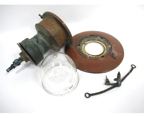 Railway Interest: A Late XIX Century Railway Gas Light, with hanging fitment and clear glass shade, 38cm. This light used to 