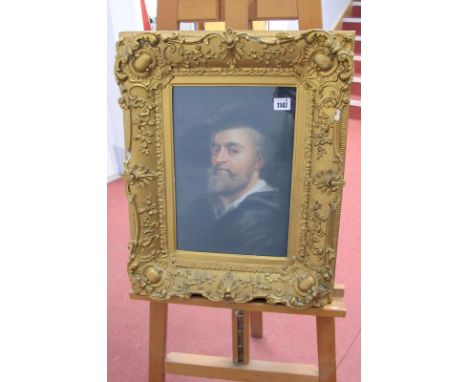 CONTINENTAL SCHOOL (XIX Century) Portrait of a Gentleman, wearing a black cap, white shirt and black cloak, watercolour and p