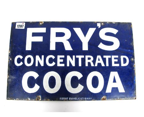An Early XX Century "Fry's Concentrated Cocoa" Enamel Sign, by Patent Enamel Co Ltd., B'Ham, 25 x 40.5cm.