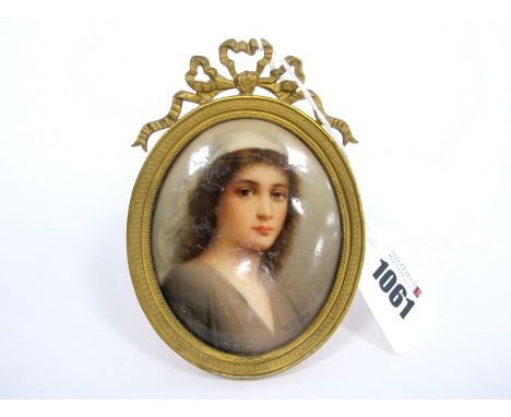 A Late XIX Century Berlin Porcelain Oval Plaque, painted with a portrait of Ruth, signed Wagner, paper label and impressed ma