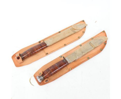2 Vintage unused hunting knives with leather sheaths 