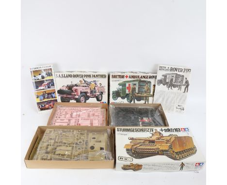 TAMIYA - 3 boxed 1:35 scale plastic model kits, including SAS Land Rover Pink Panther, Rover no. 7 ambulance and tank (3) 