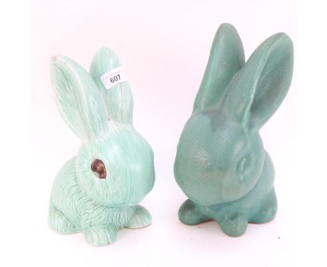 A Vintage green rabbit, height 28.5cm, and a small rabbit 1028 