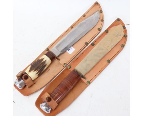 2 Vintage unused hunting knives with leather sheaths 