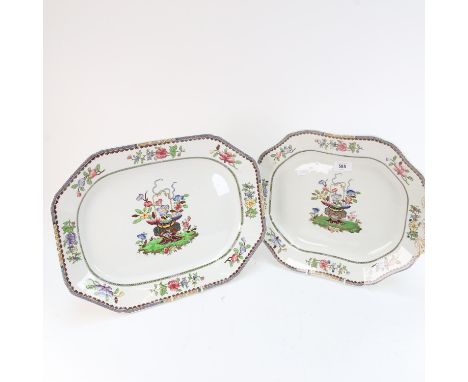 A graduated pair of Spode "Old Bow" serving plates, largest length 42cm 