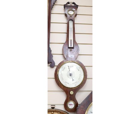 Oak-cased aneroid barometer with thermometer, height 94cm 