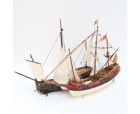 2 small scale 3-masted ship models, largest hull length 35cm (2) 