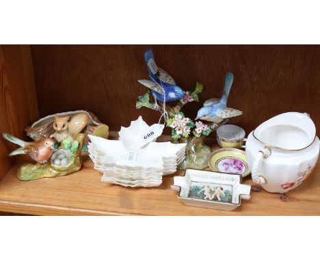 Royal Worcester leaf dishes, Meissen miniature cup and saucer (A/F) etc 