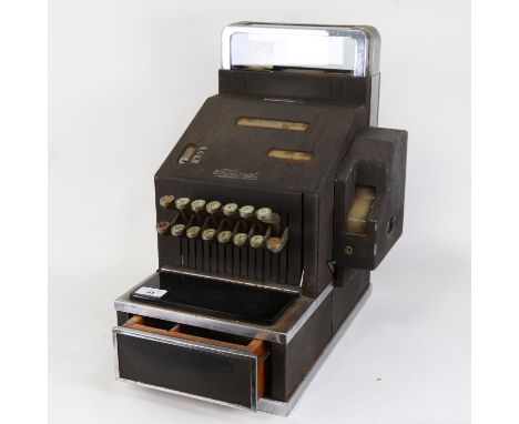 A National Cash Register shop till, filled with various vintage coins, model no. AX-546370 4157-SH, overall width 30cm, depth