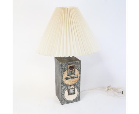A large Troika Cornwall square-section pottery lamp and shade, signed, overall height 54cm 
