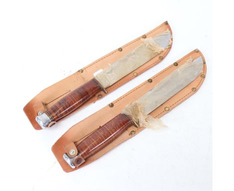 2 Vintage unused hunting knives with leather sheaths 