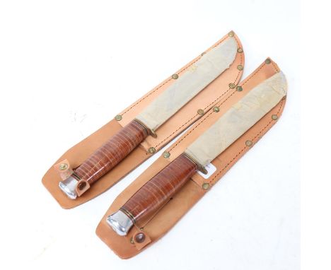 2 Vintage unused hunting knives with leather sheaths 