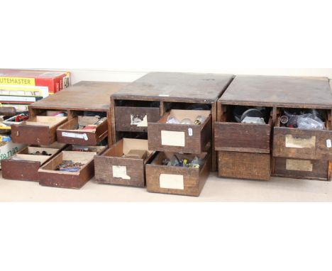 3 Vintage table-top tool chests, containing various radio equipment, valves, voltmeters, drill bits etc 