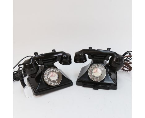 2 Vintage black Bakelite dial telephones 
