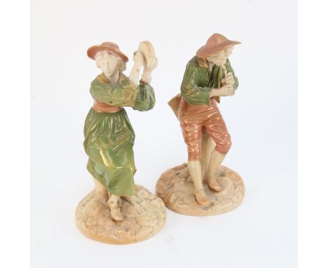 A pair of Royal Worcester porcelain musician figures, pattern no. 1803, height 15cm 