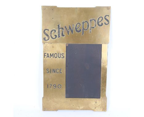 A late 19th century Schweppes black enamel and brass restaurant chalkboard menu, by J Carter, 41cm x 26cm 