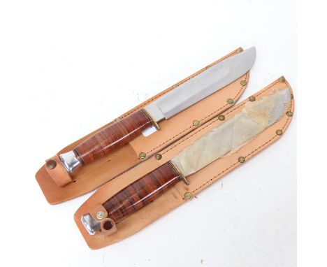 2 Vintage unused hunting knives with leather sheaths 