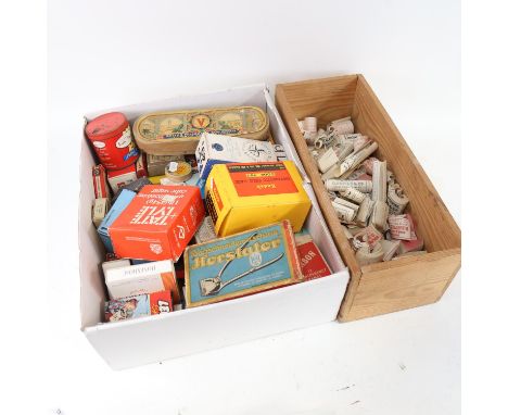 A box of Vintage packaging, advertising boxes, pharmacy labels etc (2 boxfuls) 