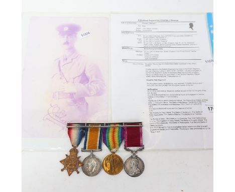 A group of 4 First World War campaign medals to 5857 Temporary Regimental Sgt Major Charles J Sharpe, Norfolk Regiment, compr