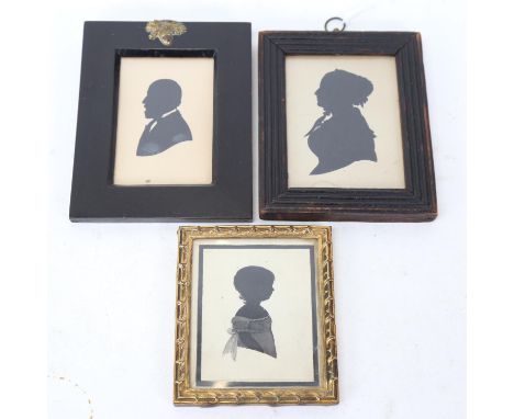 3 small 19th century silhouette profiles, including watercolour image of William Graham Collins Haynes, dated 1826, largest o
