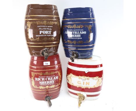 A set of 3 Sherry and Port bar-top barrels, and a Victorian ceramic Gin barrel 