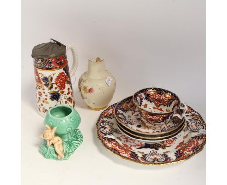 Various ceramics, including Dresden cups and bowls, Royal Worcester 1094 jug, Sylvac 707 vase, Old Derby jug etc 