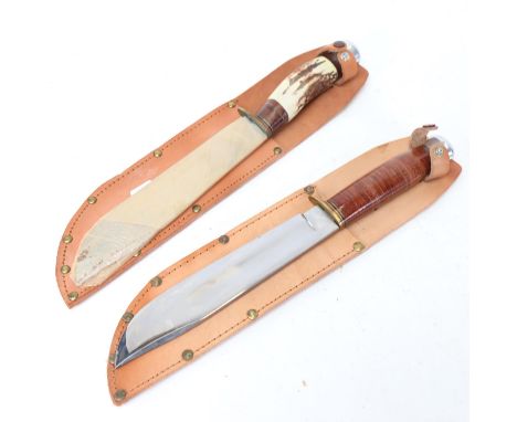 2 Vintage unused hunting knives with leather sheaths 