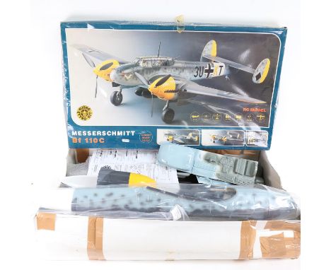 A Flying Styro kit RC model Messerschmitt Bf 110C aerobatic plane, lacking motor, boxed 