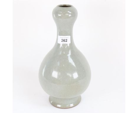 A Chinese celadon glaze garlic neck vase, seal mark on base, height 28cm 