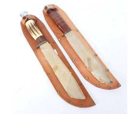 2 Vintage unused hunting knives with leather sheaths 