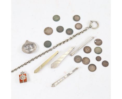 A Mackay Clan crest silver brooch, Georg Jensen enamel badge, Maundy Money etc 