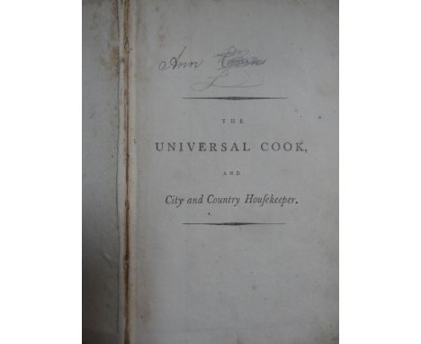 COLLINGWOOD (Francis) and John WOOLLAMS.The Universal Cook, and City and Country Housekeeper, 2nd edition 1797, 8vo, portrait