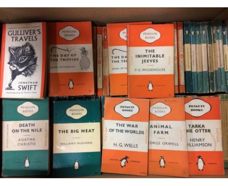 Penguin first editions in paperback, about eighty numbers in the orange fiction and green mystery and crime series, authors i