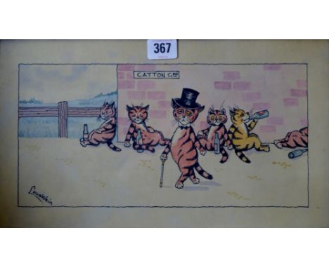 LOUIS WILLIAM WAIN (1860-1939) "CATTON GARDENS", 14&frac14;" X 8&frac14;" FRAMED INK &amp; WATER COLOUR, SIGNED LOWER LEFT